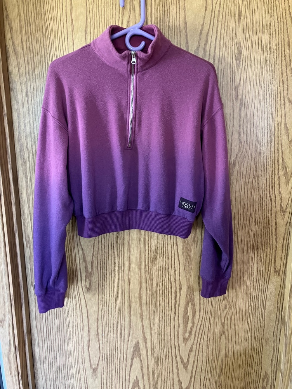 Victoria's Secret Pink to Purple Ombre Half-Zip Cropped Sweatshirt